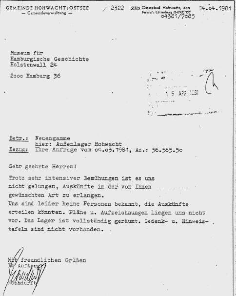 Hier erscheint ein vielsagendes Schreiben der Gemeinde Hohwacht von 1981.